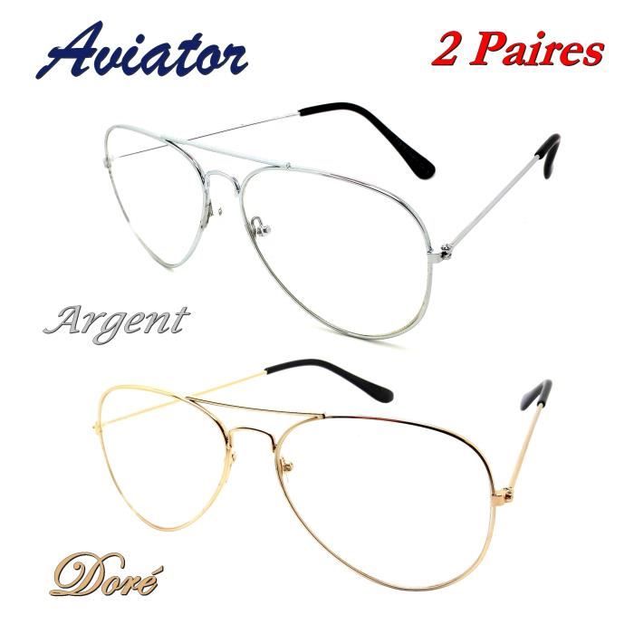 LOT 2 LUNETTES VUE AVIATOR AVIATEUR HOMME FEMME VINTAGE