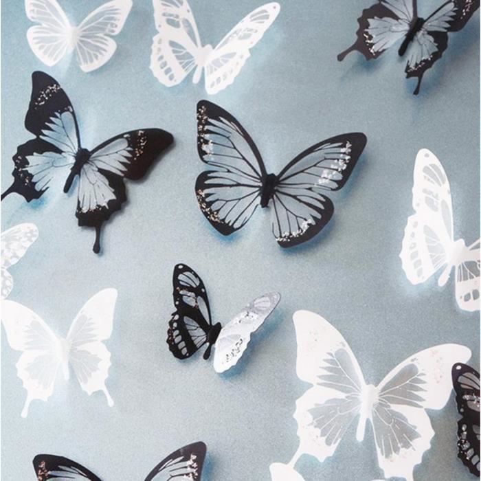 18 Pcs Noir Blanc Cristal Papillon Autocollant Art Maison Decoration Sticker Adhesifs Muraux Cadeau De Mariage Decoration De No Achat Vente Stickers Cdiscount