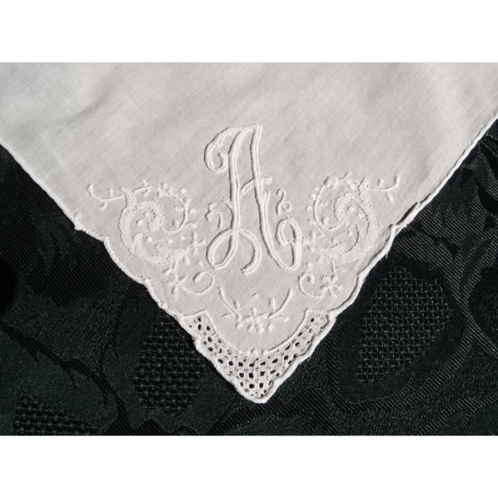 Lot De 4 Mouchoirs Fin Coton Suisse Brodés Main Initiale N - Alba