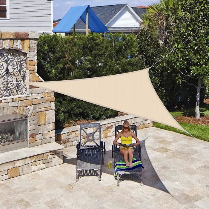 Toile Ombrage Triangulaire Triangle pour Patio Imperméable Protection UV 95% Voile d'ombrage Potager pour terrasse Patio Jardin Balcon extérieur Jaune Sable 1.6x1.6x2.3m