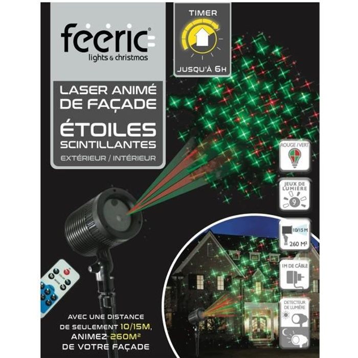 Feeric Christmas - Projecteur Laser de façade Etoiles scintillantes 9 Jeux de lumière pour Extérieur ou Intérieur Rouge Vert