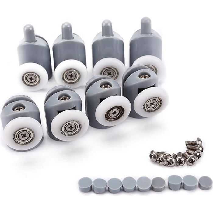 8x Galet ajustables Dual Rouleau Roulette Roue Porte Douche Salle de Bain Diamtre du rouleau 25mm