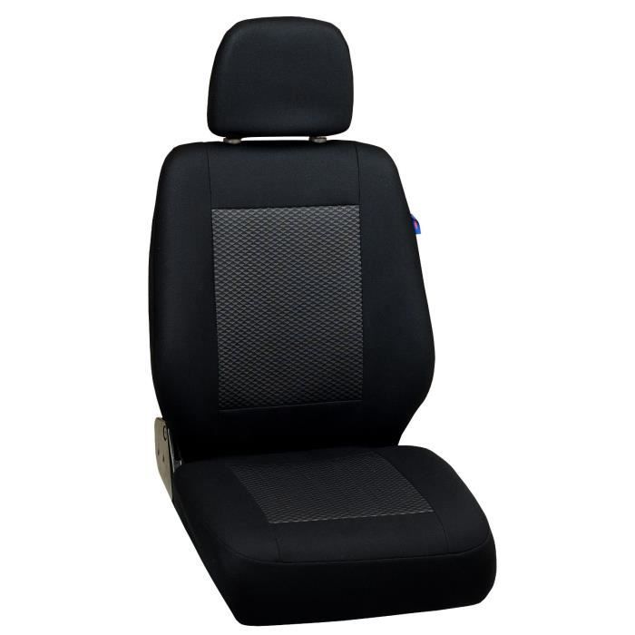 HOUSSES DE SIEGE POUR FIAT SCUDO - Housse Avant Siège Du Conducteur - Couleur Premium Noir avec des Triangles Gris