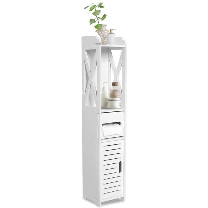 Armoire de Salle de Bain Étroite, Blanche Commode de Salle de Bain