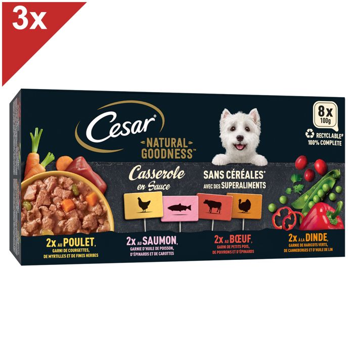Meilleurs prix pour CESAR - Barquettes Natural Goodness en sauce - 4 variétés - Aliment complet pour chiens adultes