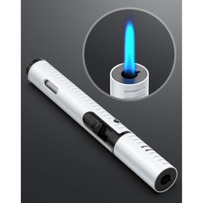 Briquet Tempête Coupe-vent Juspota - Flamme Réglable Jusqu'à 1300°C - Rechargeable Avec Fenêtre De Niveau - Noir Et Blanc