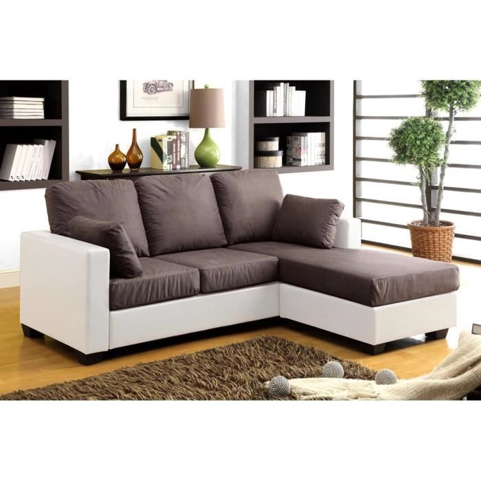 Canape D Angle Reversible Pu Microfibre Gris Blanc Jessie Achat