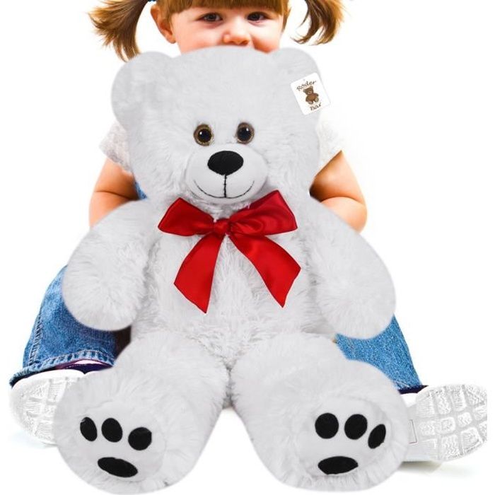 Nounours Ours en peluche 50cm Teddy Bear doux blanc Cdiscount