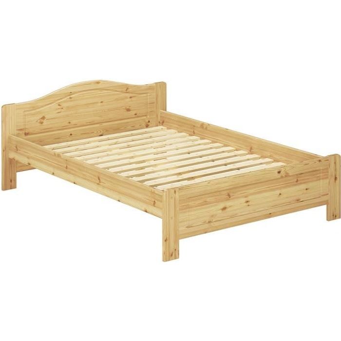 Lit double classique pin massif naturel 140x200 lit adulte y compris sommier 60.37-14 Lit double classique pin massif naturel 140x200 lit adulte y compris sommier 60.37-14