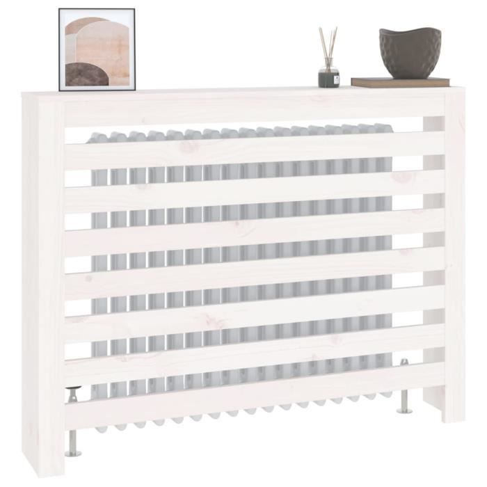 Tidyard Cache-radiateur en Bois Couverture Cache-radiateur Design Moderne à Lattes Blanc 79,5x19x84 cm Bois Massif de pin
