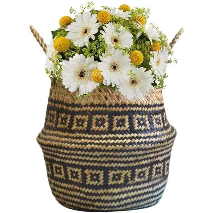 Panier en Osier Vintage Seagrass Pot de Fleurs Pliant Panier Panier De ...