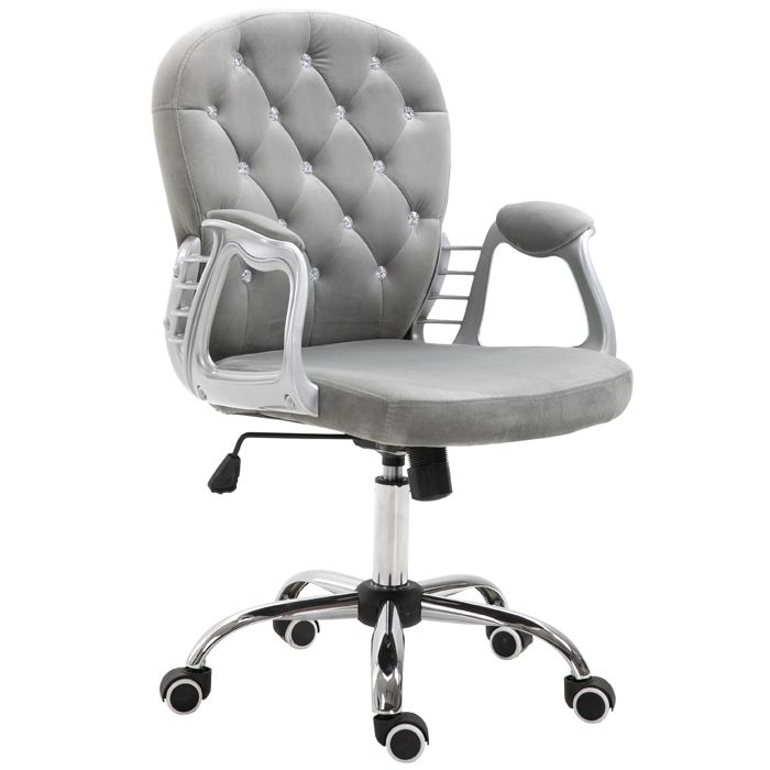 Fauteuil Chaise De Bureau Style Contemporain Capitonne Boutons Strass Hauteur Reglable Pivotant 360 Tissu Velours Gris Clair Achat Vente Chaise De Bureau Soldes Sur Cdiscount Des Le 20 Janvier Cdiscount