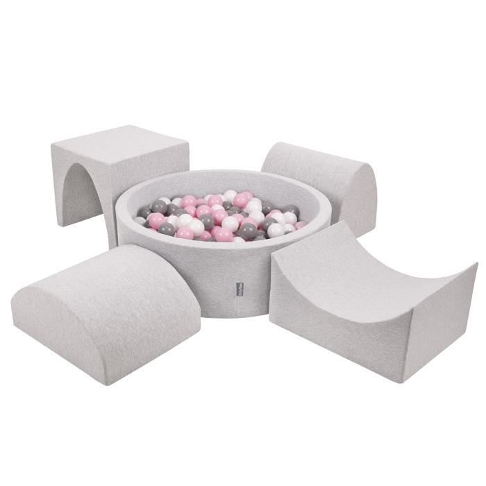 KiddyMoon Aire De Jeux Mousse Piscine à Balles 200 Boules – Parcours Sensoriel Bébé, Brun/Cuivre/Beige Pastel/Saumon, Dès 12 Mois