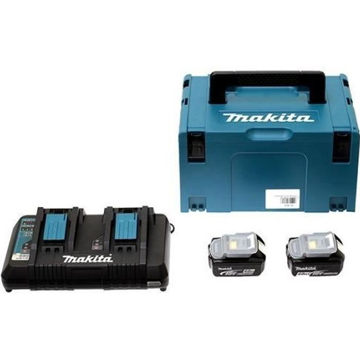 Pack 2 batteries 18V 6Ah + Chargeur double DC18RD + Coffret Makpac 198077 8 Makita