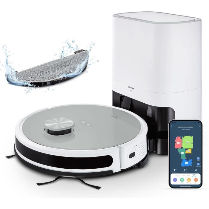 MEDION X21 SW Robot Aspirateur Laveur avec Station de Vidange Navigation Laser Puissance 3000 Pa