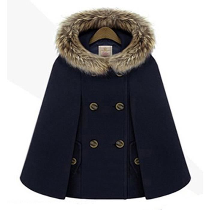 manteau laine capuche fourrure