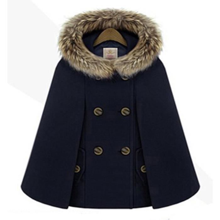 manteau bleu avec capuche fourrure