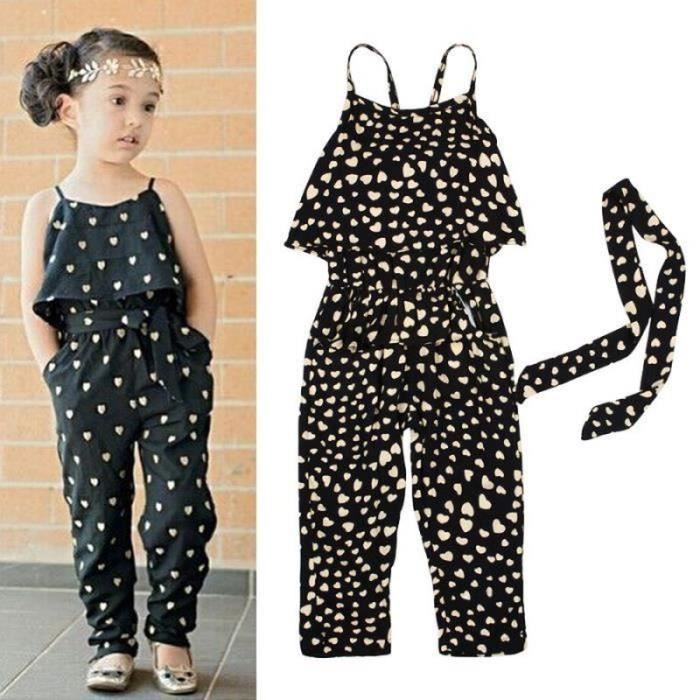 COMBINAISON COMBIPANTALON COMBISHORT Vetements d Ete Enfants Filles Combinaison a Bretelles Avec Ceinture Petites Coeurs Or Cdiscount Pret a Porter