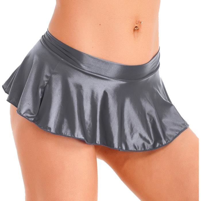 Mini jupe sexy en latex pour femme tenue brillante a volants en cuir verni effet mouille Grey E17895 Blanc Cdiscount Pret a Porter