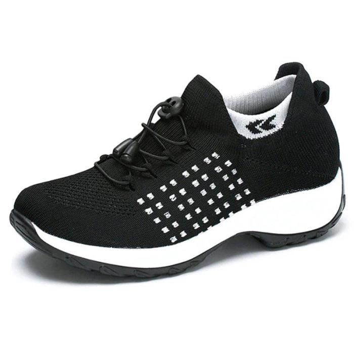 Basket Femme Chaussures de Sport Travail Running Femmes Sneakers pour Respirant Leger Confortable Chaussures Decontractees Noir