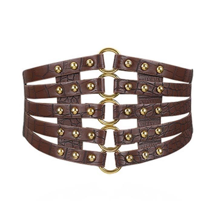 Shina Ceinture Large Femme Rivets Creux En Cuir D Unite Centrale Elastique Marron Marron Cdiscount Pret A Porter