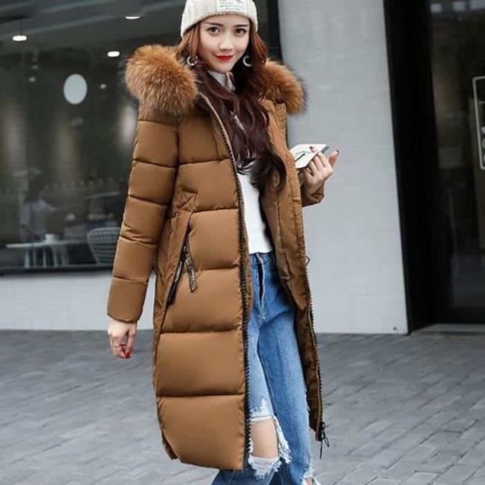 FUNMOON Doudoune Femmes Hiver Longue paissir Couleur Unie Col De