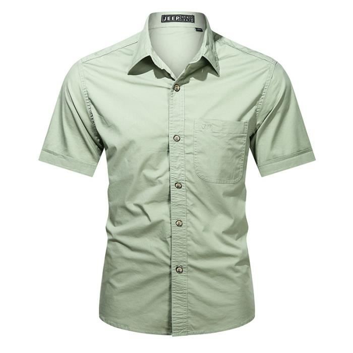 Chemise Homme Coton Col revers Regular Fit Manches Courtes Couleur Uni Vert Cdiscount Pret a Porter