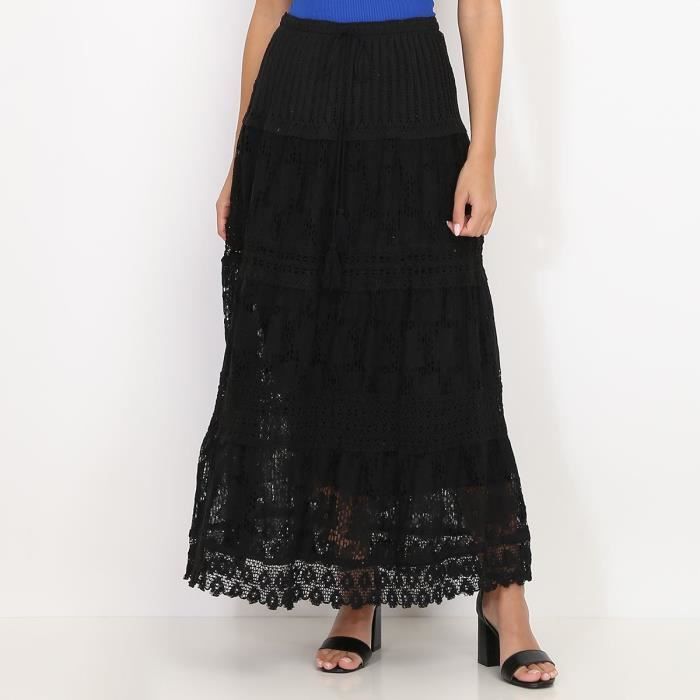 Jupe noire en crochet et dentelle Noir Cdiscount Pr t Porter