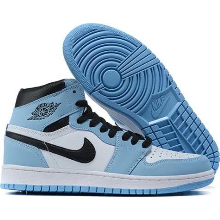 Baskets NIKEEES Airs Jordans 1 bleu blanc noir Chaussures hommes