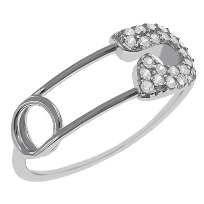 Bague pingle nourrice taille 52 en Argent 925 et Zirconium