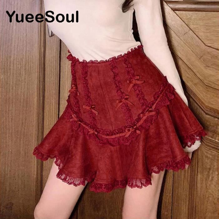 Jupe courte - E-GIRL - Mini Jupe Pliss?�e en Dentelle - Taille Haute - Gothique - Vintage 90s 