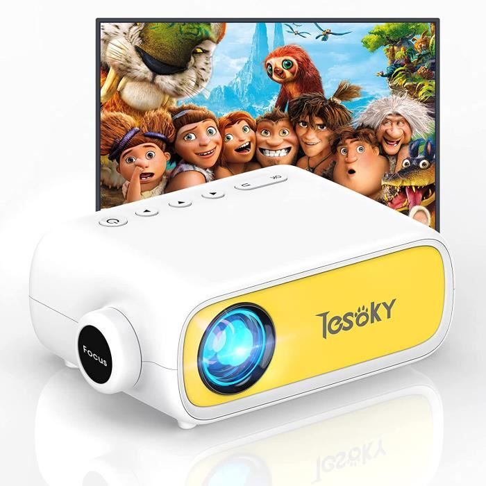 Mini Videoprojecteur,Tesoky Projecteur Portable, Micro Projecteur  Compatible avec HDMI/USB/Smartphone, LED Vidéoprojecteur pour Les Cadeau  des Enfants,Regarder Le Dessin Animé,Cinéma Maison