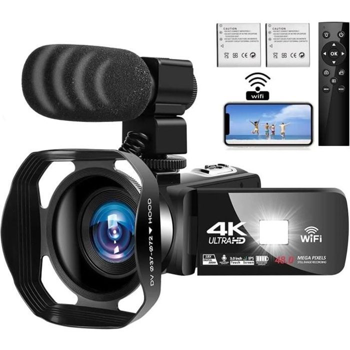 Caméscope 4K Ultra HD Caméra Vidéo Numérique 48MP WiFi Vlogging Camera pour   3.0 Pouces Ecran Tactile 18X Zoom Camescope - Cdiscount Appareil  Photo