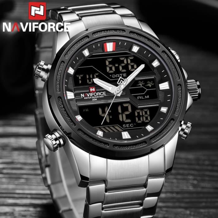 montres pour hommes naviforce top luxe étanche led multifonction numérique double affichage quartz sport montre pour hommes -