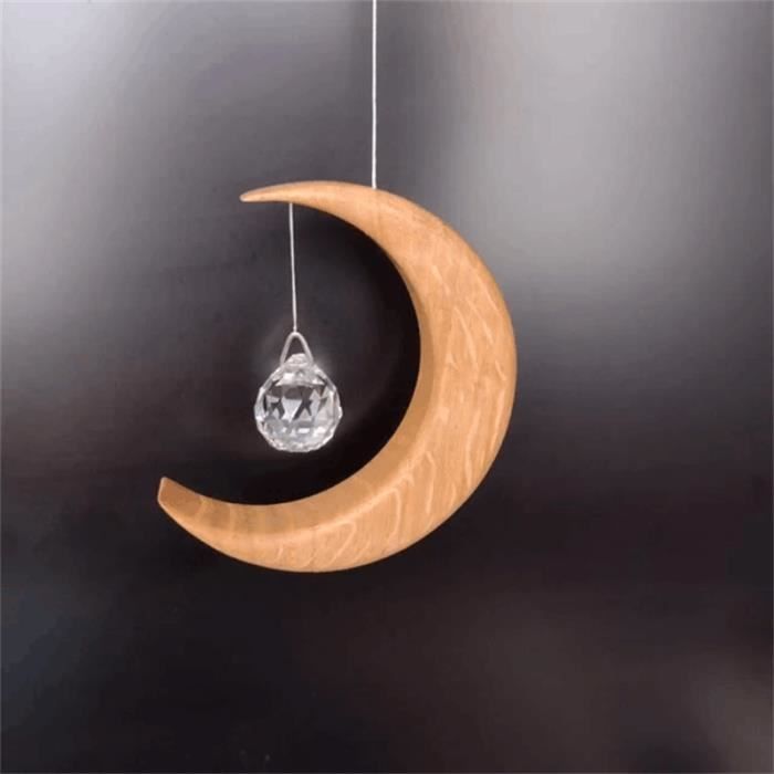 Ornement suspendu de lune en bois, avec pendentif boule de cristal,  décoration d'art de fenêtre, pour salon à la maison - Cdiscount Maison