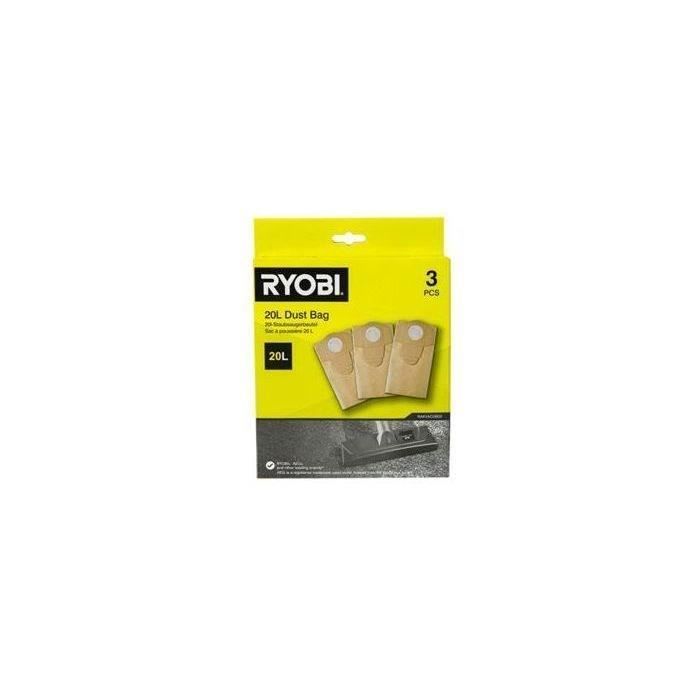 RYOBI Lot de 3 sacs poussières pour aspirateur 20L - RAKVACDB20