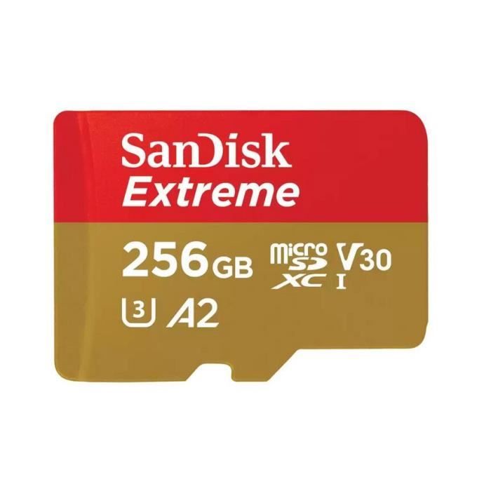 Carte Mémoire Micro SDXC - SanDisk - Extreme 256 Go - Vitesse 190 Mo/s - Classe 10 U3 V3 - A2
