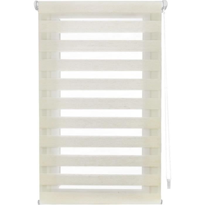 Allesin Store Enrouleur Jour/Nuit Imprimé Sans Perçage - Blanc De Fleur 65 X 150 Cm - Anti-UV & Occultant