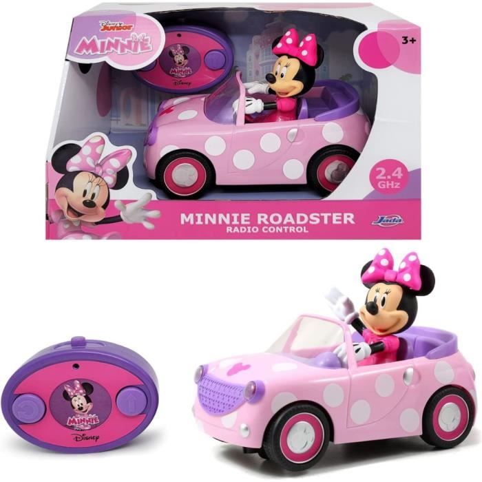 cars -  voiture radiocommandée majorette - minnie - 1 figurine minnie incluse - pile non incluses