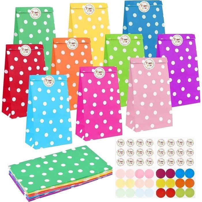 Emballage Bonbon Anniversaire 20 Sacs Cadeaux Kraft Avec 48 Autocollants - Pochette Emballage Bonbons Anniversaire Mariage - 24x13x8 Cm Pochette Kraft Avec Autocollants