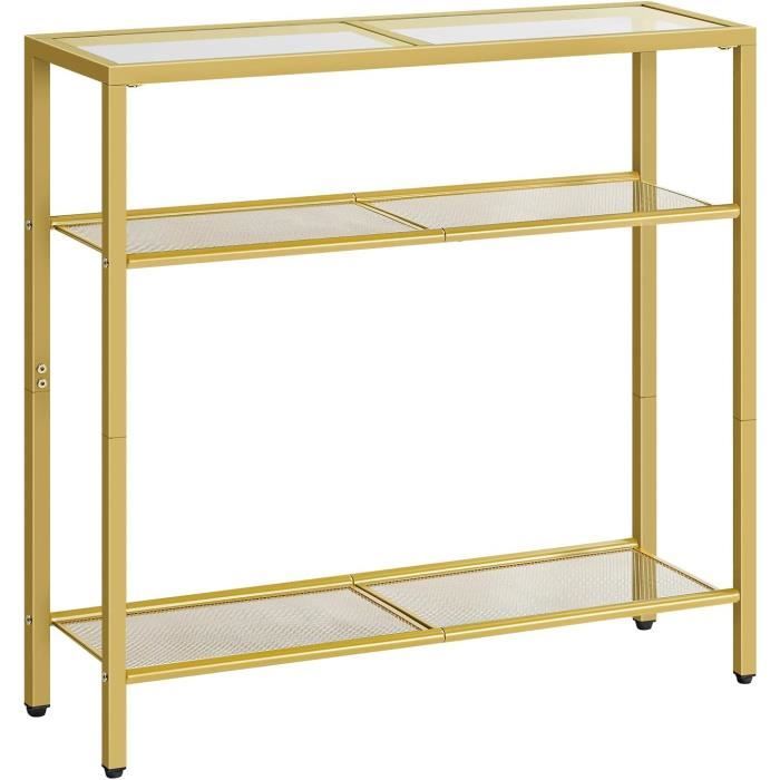 Table Console En Verre Trempé 100 Cm, Noire, 2 Tiroirs, Métal, Style Industriel
