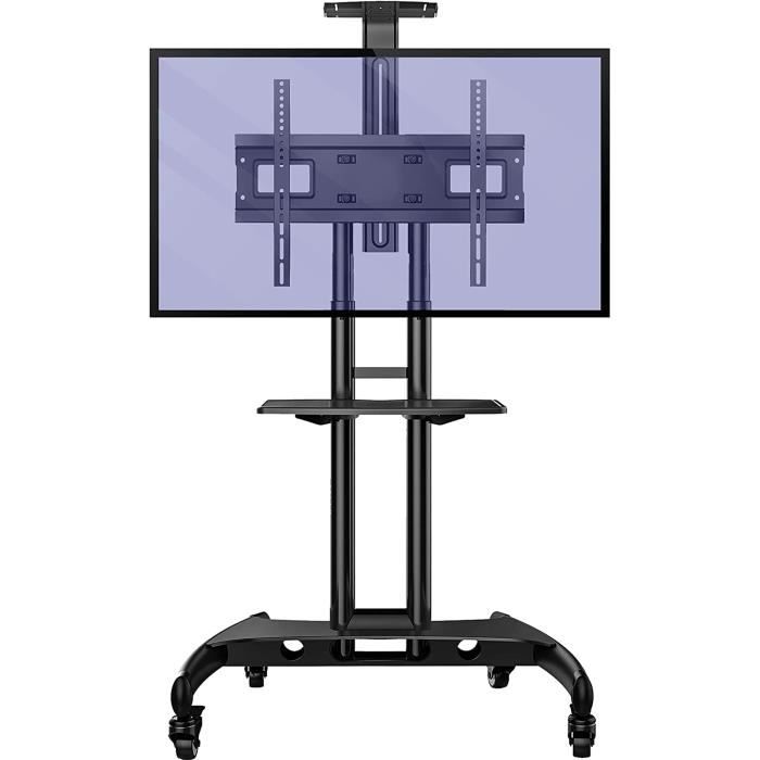 invision chariot meuble tv avec roulette support télé pied pivotant de 32 à 75" – mobile tv de plancher robuste – anti basculeme143