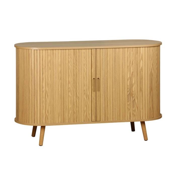 Buffet scandinave 2 portes coulissantes. 4 compartiments. décor bois rainuré. couleur naturelle. buffet bas. L 120 x P 40 x H 75cm Buffet scandinave 2 portes coulissantes. 4 compartiments. décor bois rainuré. couleur naturelle. buffet bas. L 120 x P 40 x H 75cm