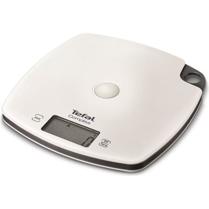 TEFAL BC1000V1 Compliss balance de cuisine, Graduation de 5 kg / 1 g, Large plateforme en plastique, Fonction tare, Ecran LCD