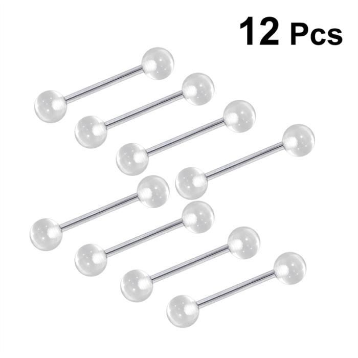 10Pcs Acier inoxydable mamelon Tongue Ring Bar Barbell acrylique Ball Body Piercing