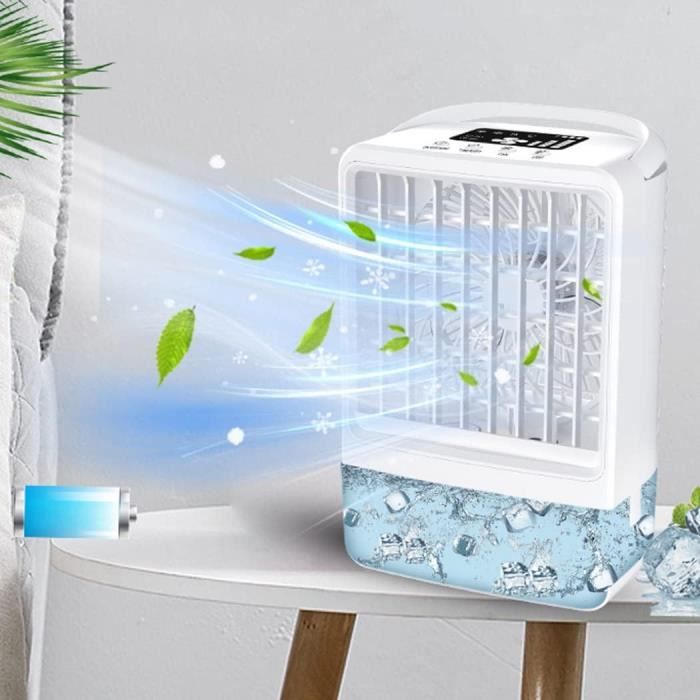 Refroidisseur D’Air Portable 4-en-1 Rechargeable – Mini Climatiseur USB + App + 6 Glaçons – Bureau, Tente, Chambre