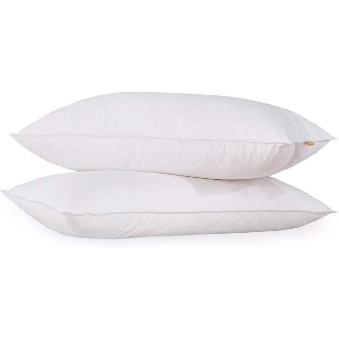 Lot De 2 Oreillers Plume Et Duvet D'oie 48x74 Cm - Rectangulaires - Fermeté Moyenne