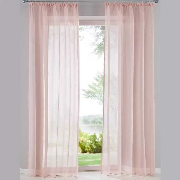 SIMPVALE Lot de 2 Rideaux Voilages Transparents - Couleur Unie Classique avec Crochets de Rail - pour Chambre à Coucher, Salon, Balcon, Marron Clair, 140x225cm