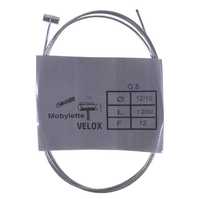 Câble VELOX mobilette MBK vintage DECOMPRESSION acier 1.2 m 1.2 mm embout cyclo moto 50cm3