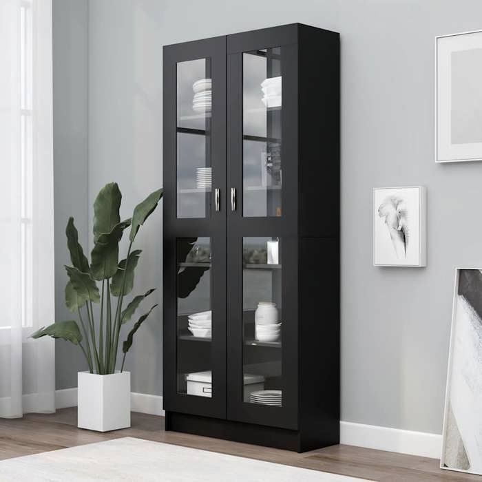 Armoire Vitrine VidaXL - Meuble Rangement Salon Noir 82,5x115cm